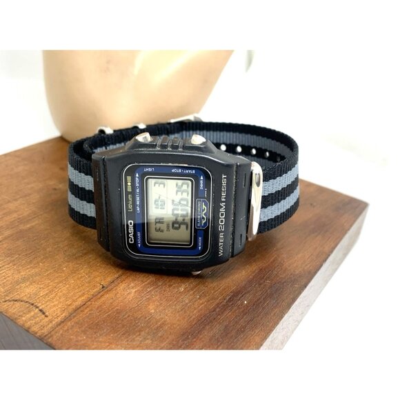 Casio Men's Watch DW-210 vintage Quartz Digital Black Resin Sport 548 Nylon Band - Picture 7 of 13